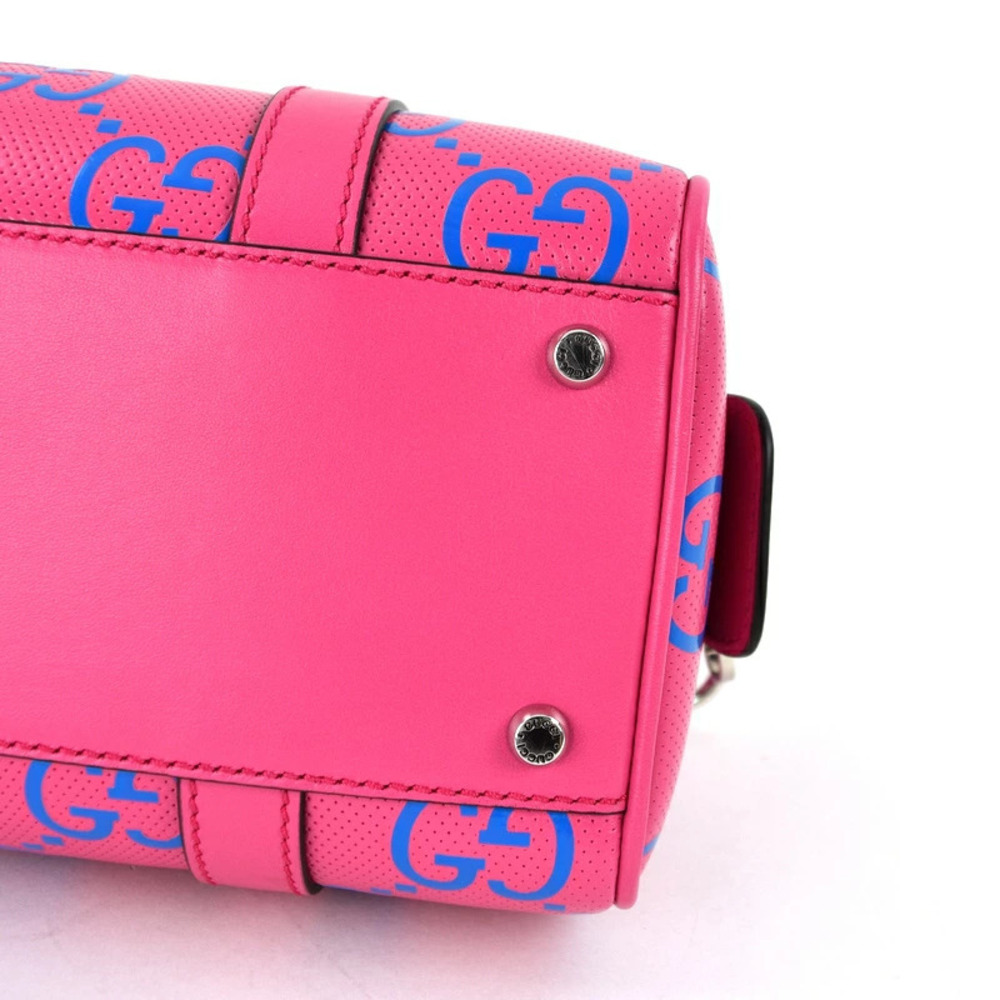 Gucci GG Embossed Duffle Bag Fuchsia Pink Blue Handbag Crossbody Bag - Picture 8 of 11